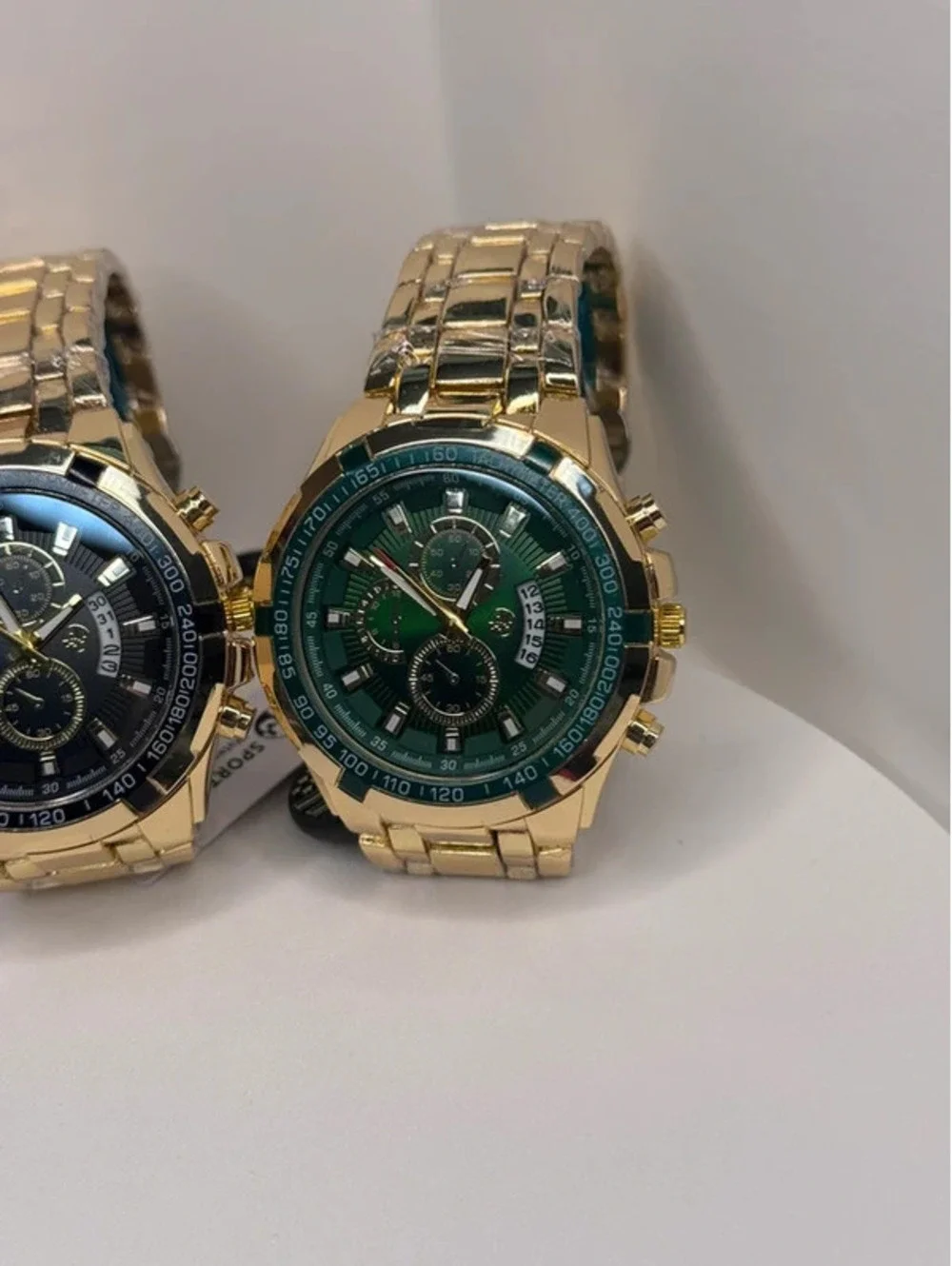 AJ stainless steel watch bundle gold tone, green/black face